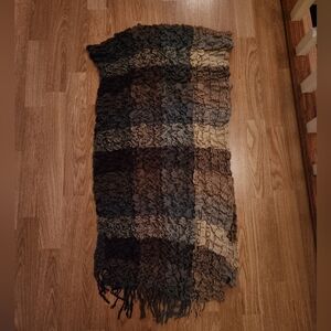 Howard's Cozy Soft Checkered Knit and Scarf Shawl Chocolate OS